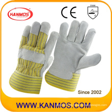 Amarillo Stripe Industrial de seguridad de cuero de vaca dividir guantes de trabajo de cuero (110075)